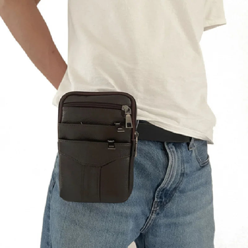Men Cowhide Leather Fanny Waist Bag Classic Texture Creative Business