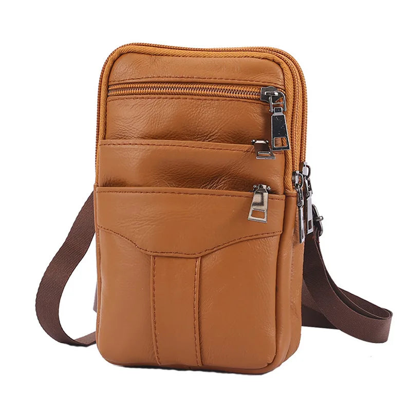 Men Cowhide Leather Fanny Waist Bag Classic Texture Creative Business