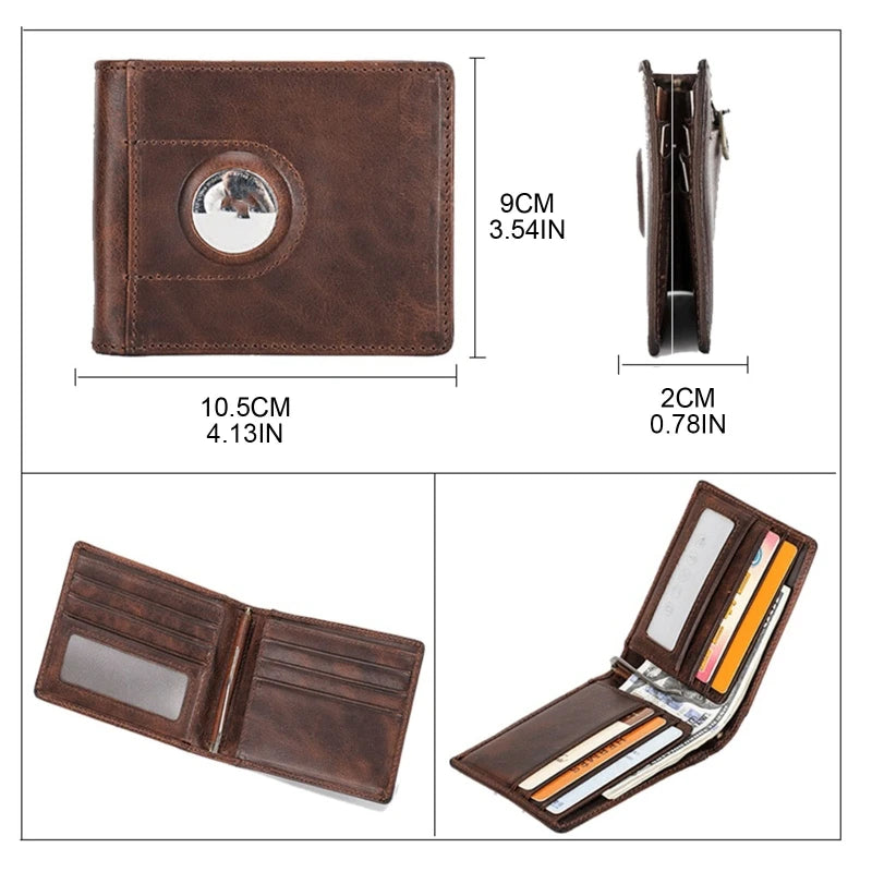 Men Leather Slim Wallet RFID for Airtag