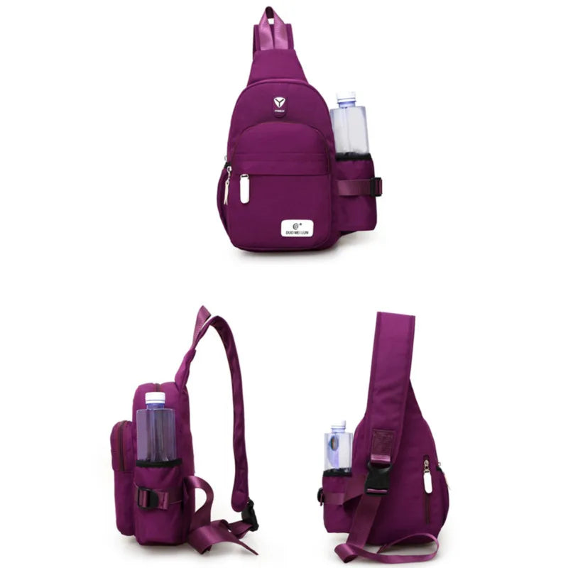 Men Nylon Outdoor Sport Shoulder Chest Pack Backpack USB Charging