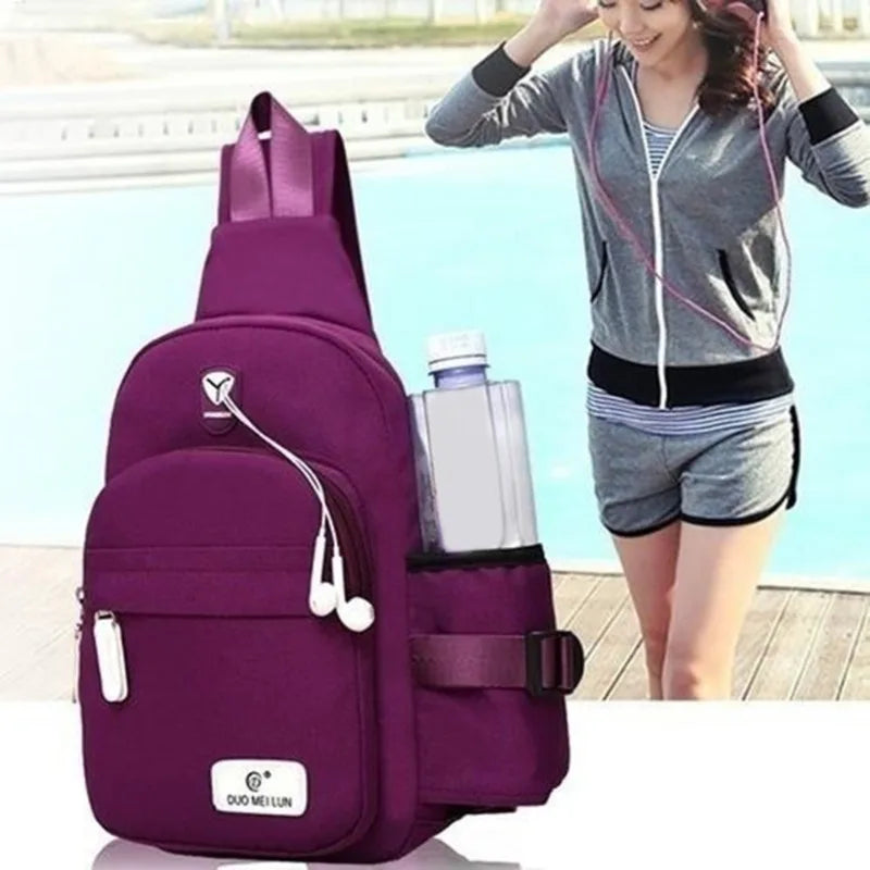 Men Nylon Outdoor Sport Shoulder Chest Pack Backpack USB Charging