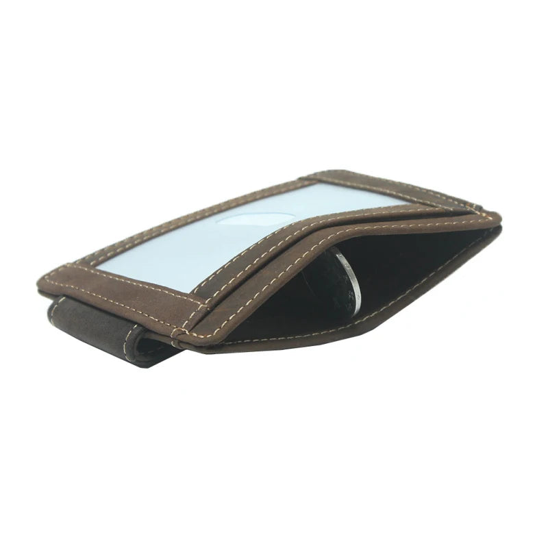Men Retro Leather Money Clip RFID Slim Credit Card Holder