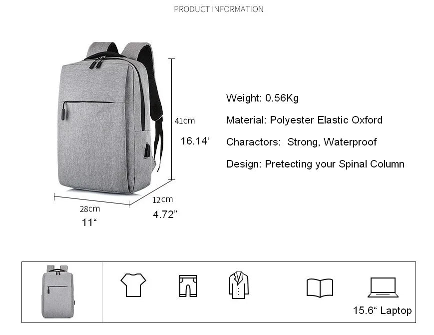 Men School Backpack with Laptop Charging Port Water Resistant Bag114