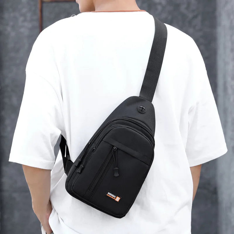Men Shoulder Bag Travel Backpack Sports Chest Bag with Earphone Hole