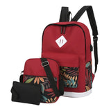 Men Women Canvas Backpack Leaf Print Three Piece Set