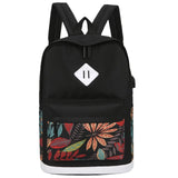 Men Women Canvas Backpack Leaf Print Three Piece Set