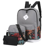 Men Women Canvas Backpack Leaf Print Three Piece Set