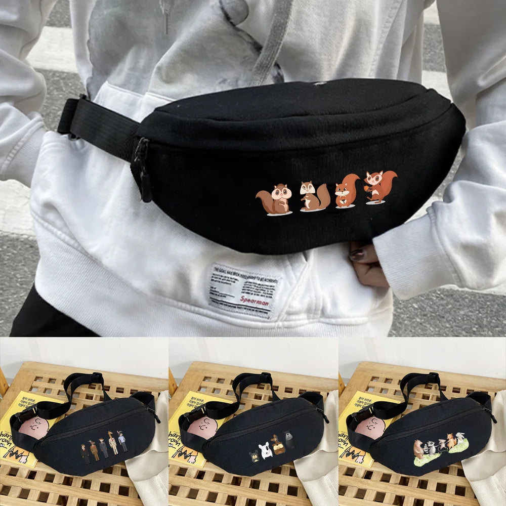 Cartoon Print Waist Bag Men Women Outdoor Sports Running Cycling Pouch