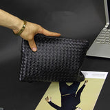 Men Leather Weave Knitting Clutch Bag Shoulder Wallet Handy Bag