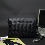 Men Leather Weave Knitting Clutch Bag Shoulder Wallet Handy Bag