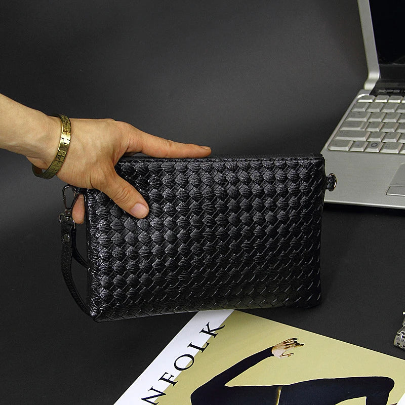 Men Leather Weave Knitting Clutch Bag Shoulder Wallet Handy Bag