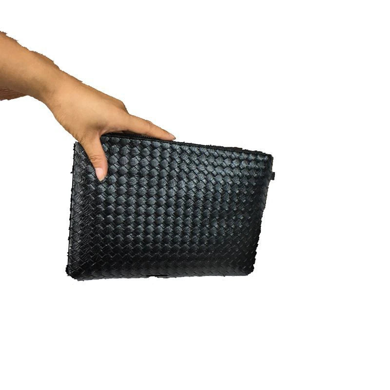 Men Leather Weave Knitting Clutch Bag Shoulder Wallet Handy Bag