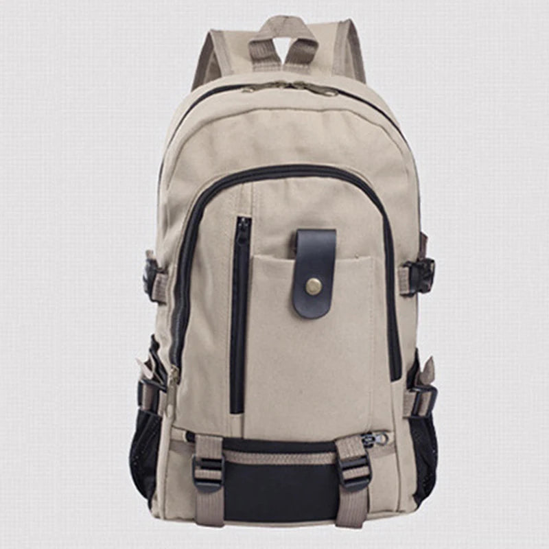 Men's Canvas Backpack Large-Capacity Schoolbag Solid Rucksacks