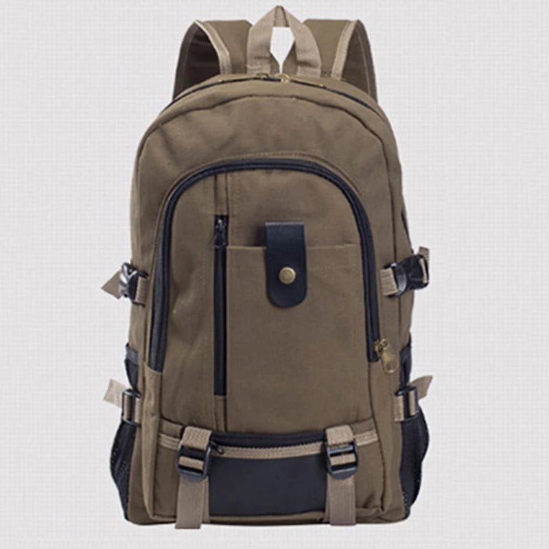 Men's Canvas Backpack Large-Capacity Schoolbag Solid Rucksacks