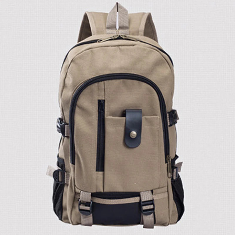 Men's Canvas Backpack Large-Capacity Schoolbag Solid Rucksacks