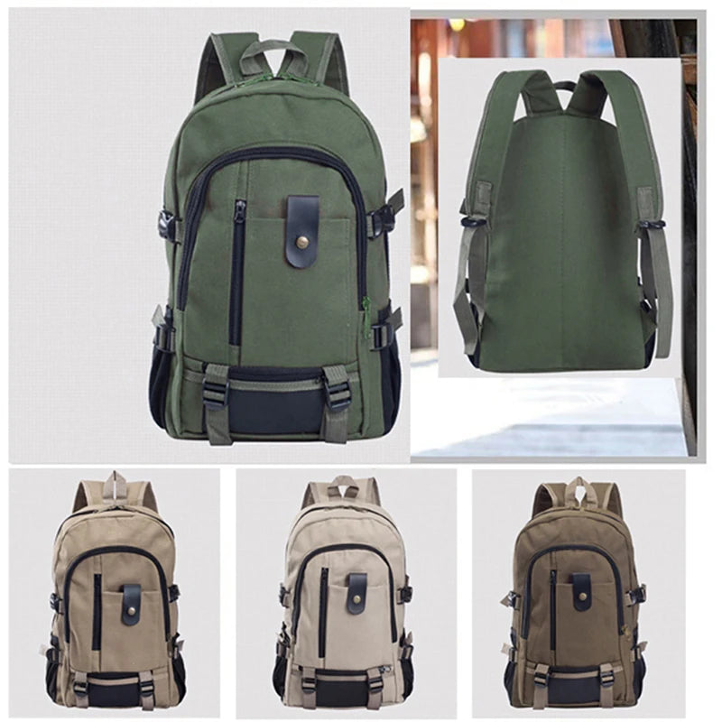 Men's Canvas Backpack Large-Capacity Schoolbag Solid Rucksacks