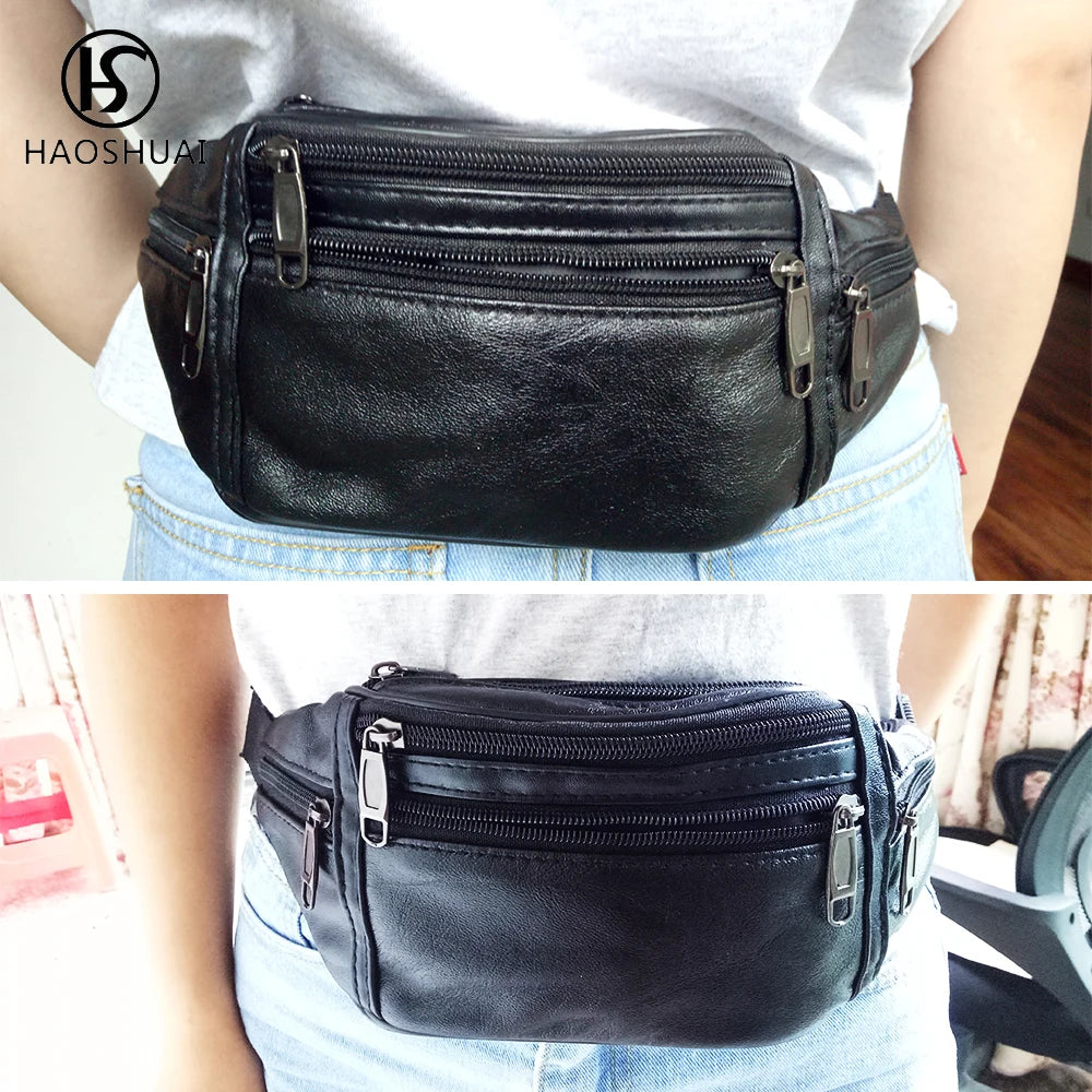 Men's Leather Waist Bag Fanny Pack Hip Belt Bag Casual Bags