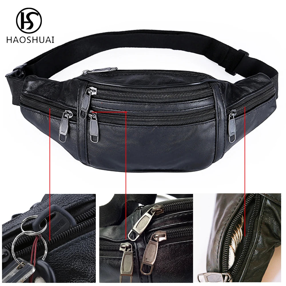 Men's Leather Waist Bag Fanny Pack Hip Belt Bag Casual Bags