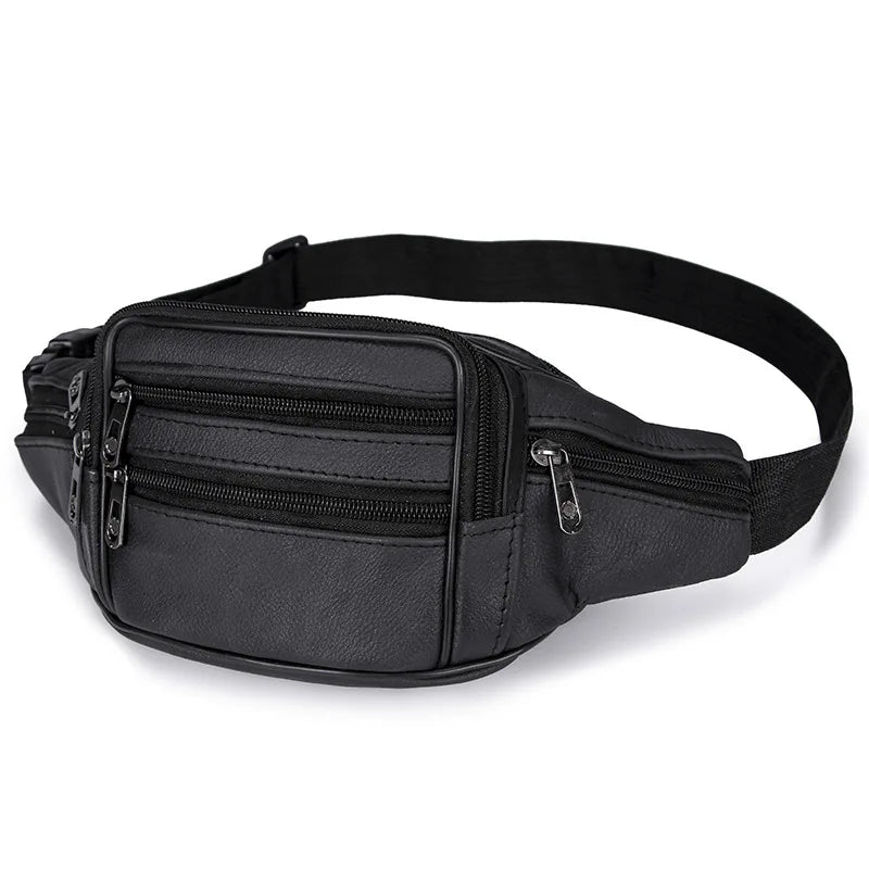 Men's Leather Crossbody Bags Waterproof Travel Anti-theft Waist Bag