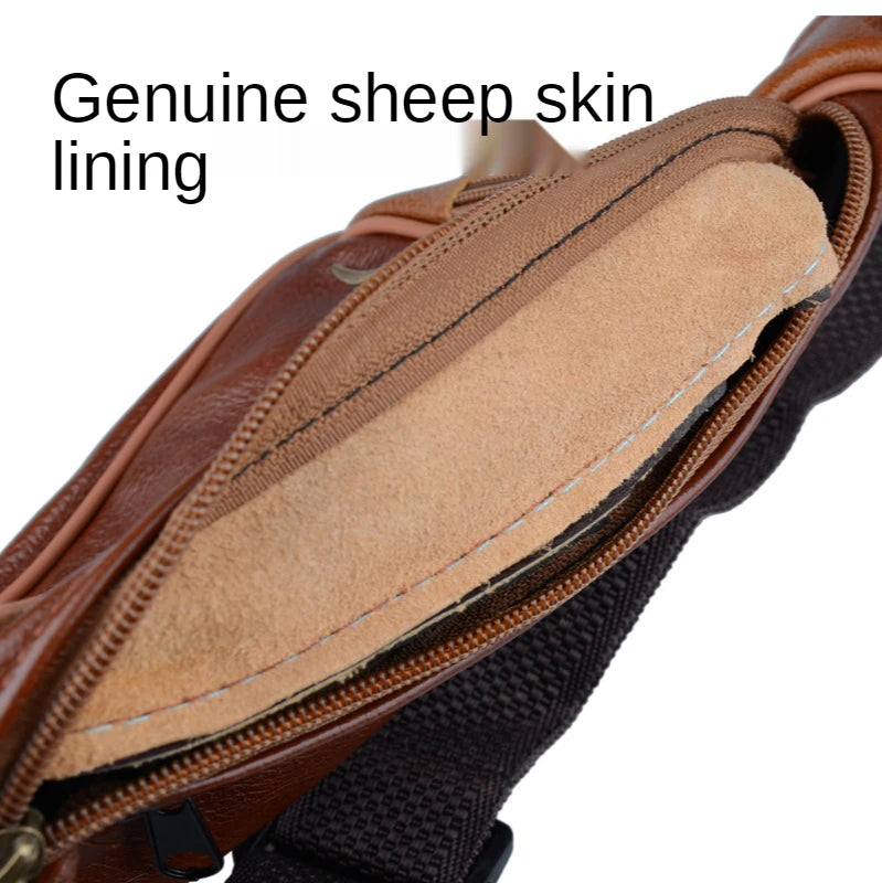 Men's Leather Waist Bag, Sheepskin Casual Chest Bag
