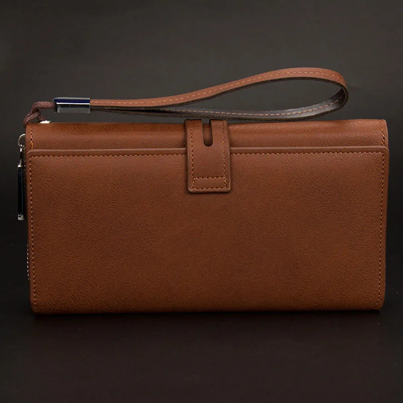 Men's Vintage Leather Long Clutch Wallet Zipper Purse