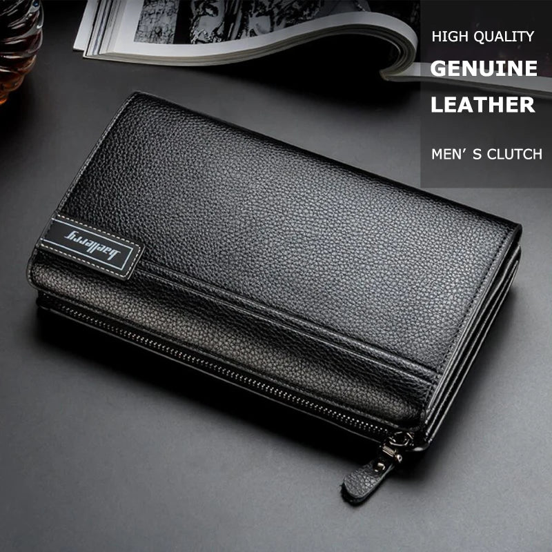 Men's Zipper Clutch Bag Leather Long Purse Wallet