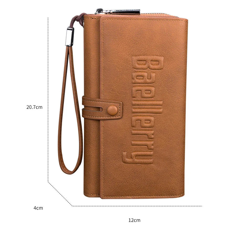 Men's Multifunctional Clutches Zipper Buckle Wallets PU Leather Long Wallets