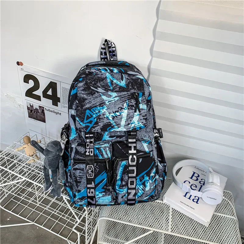 Casual Travel Large Capacity Graffiti Oxford Cloth Backpack