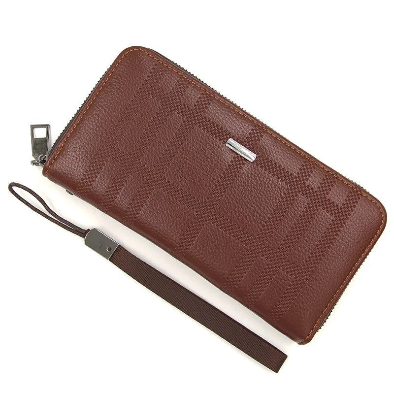 Men's Long Buckle Embossed Trifold Wallet Business