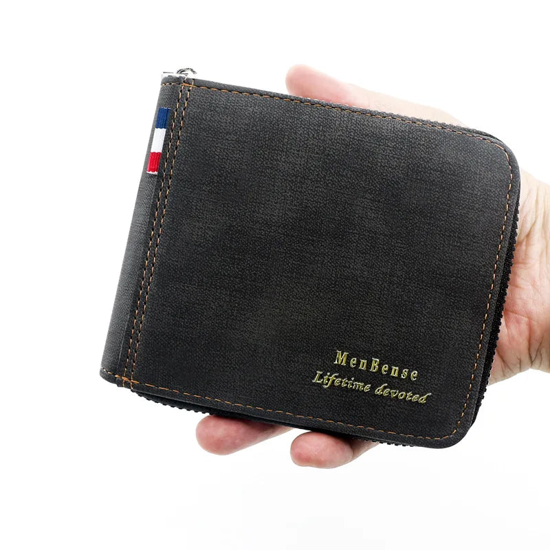 Men's PU Leather Wallet with Hinge Splicing Print Short Wallet