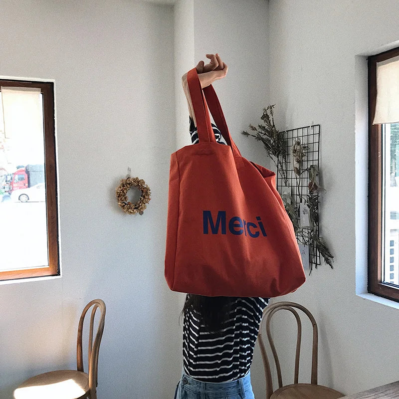 French Print Canvas Shoulder Bag for Women