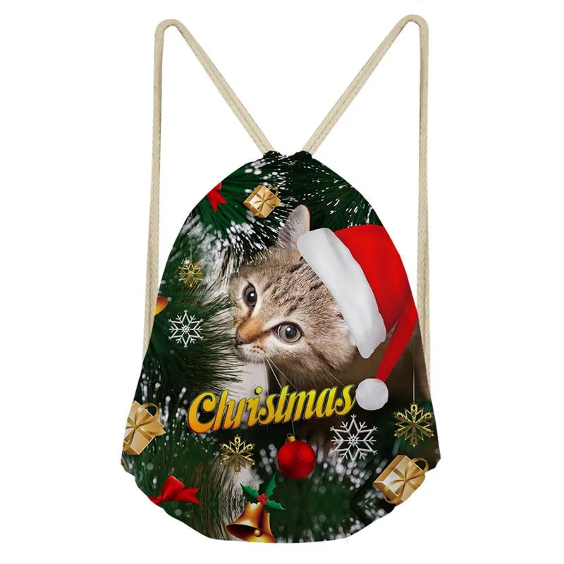 Christmas Women Backpack Mini Drawstring Bags, Girls Gift Rucksack