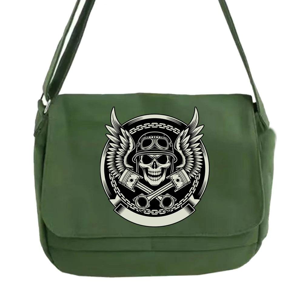 Skull Pattern Messenger Bag Men's College Student Portable Leisure Bag