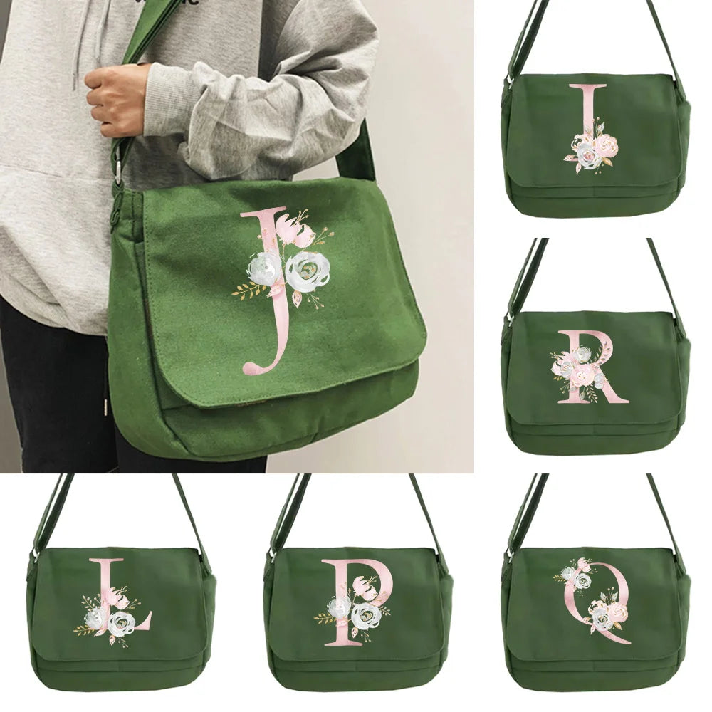 Pink Flower Pattern Messenger Bag Student Harajuku Portable Retro One-shoulder B