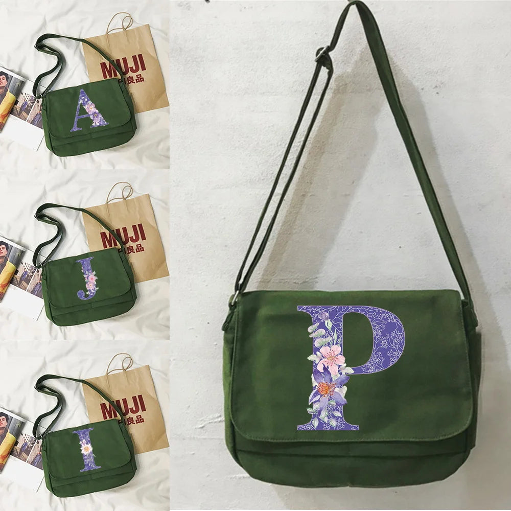 Purple Flower Messenger Bag Harajuku Style Portable Shoulder