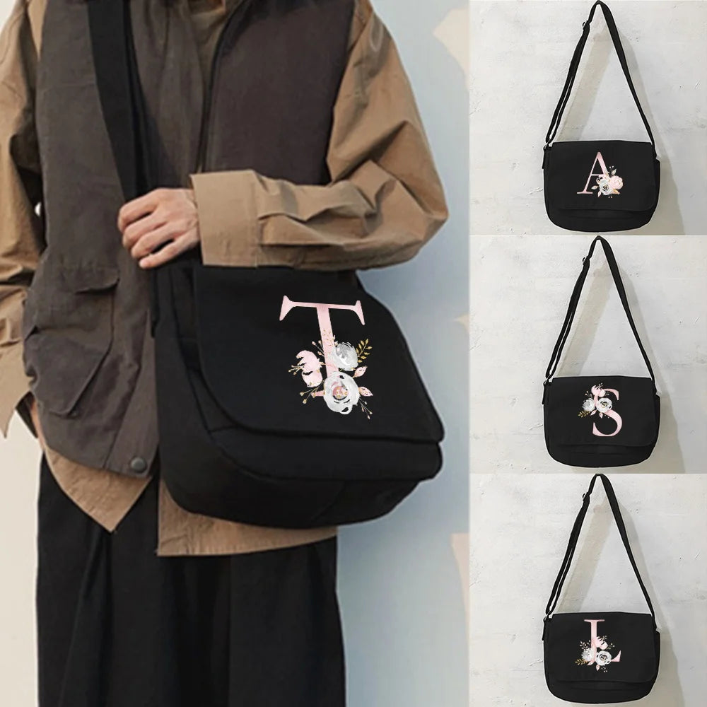 Fashionable Pink Flower Pattern Messenger Bag