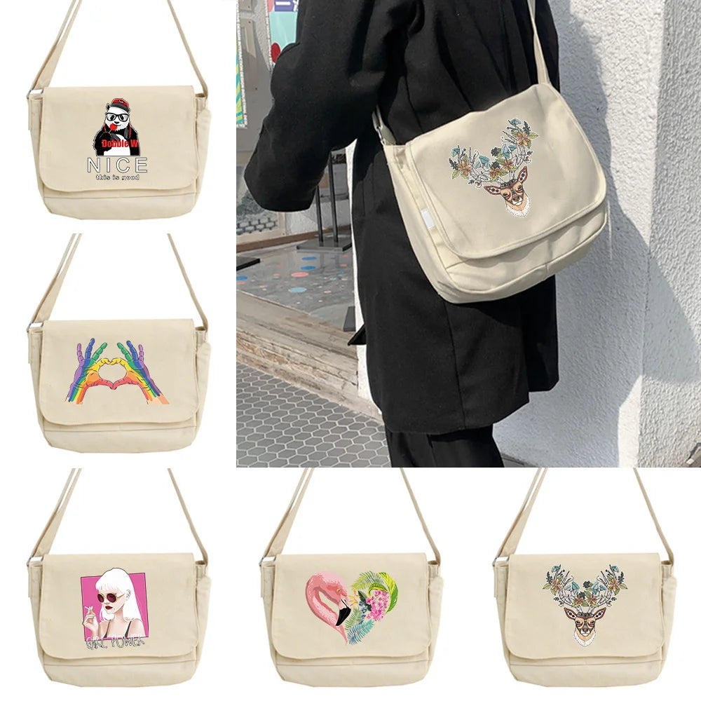 Japanese Multi-function Messenger Bag College Style One-shoulder Pattern Bags