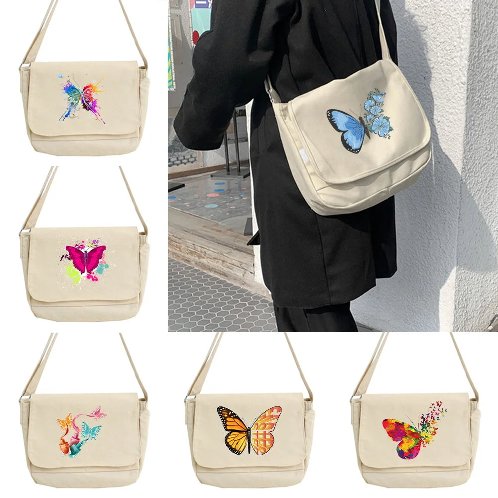 Retro Butterfly Pattern Messenger Bag Harajuku College Style