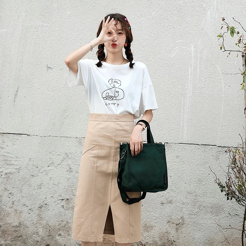 Canvas Japanese Solid Art Shoulder Bag for Daily Commuter