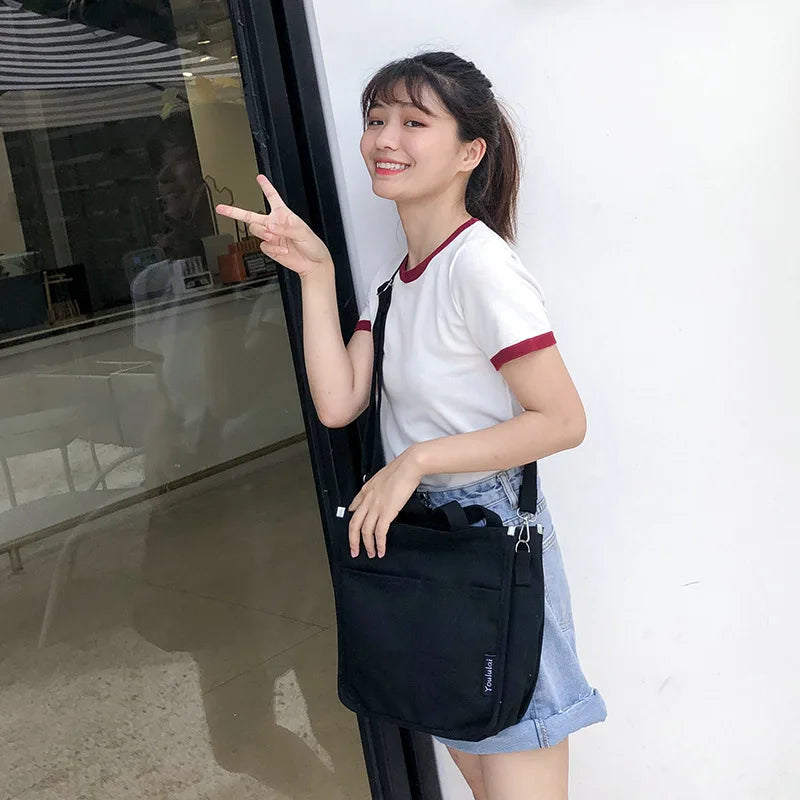 Canvas Japanese Solid Art Shoulder Bag for Daily Commuter