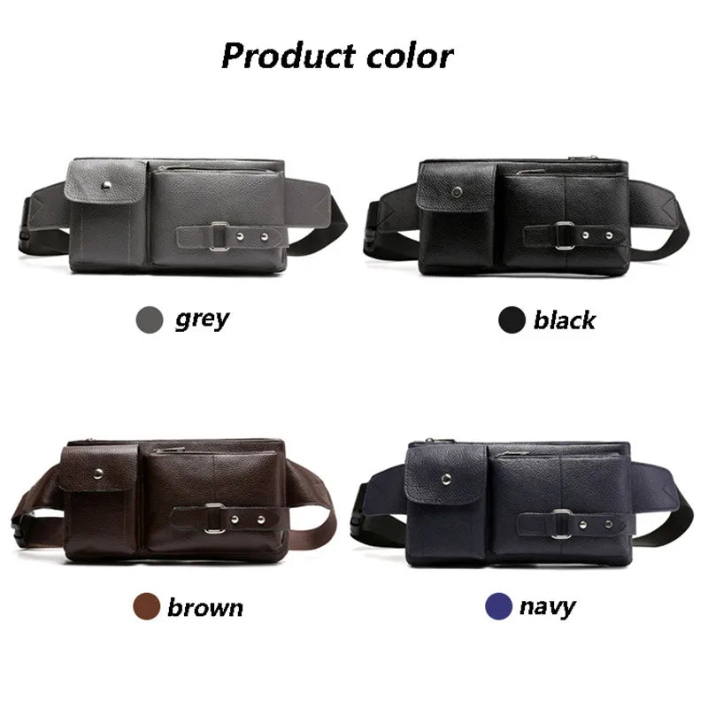 Mihaivin Casual Leather Waist Bag Men Fanny Pack Vintage Men's Leather Waist Bel