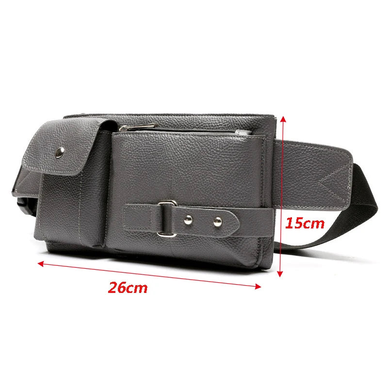 Mihaivin Casual Leather Waist Bag Men Fanny Pack Vintage Men's Leather Waist Bel