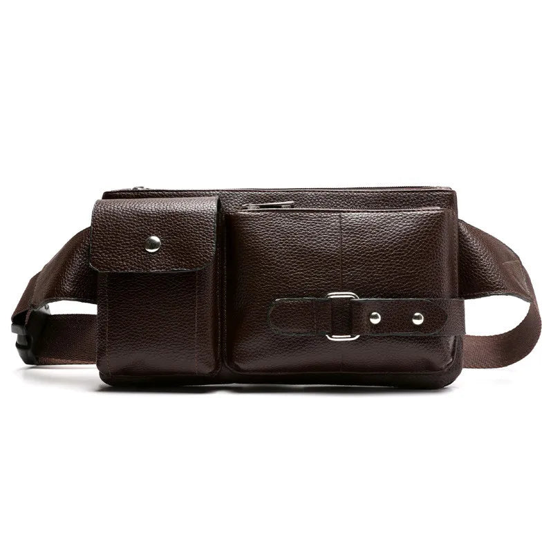 Mihaivin Casual Leather Waist Bag Men Fanny Pack Vintage Men's Leather Waist Bel