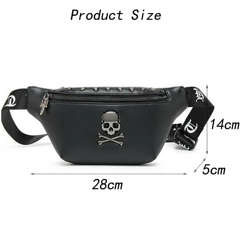 Mihaivin Rock Skull Unisex Belt Bag Rivet Chest Bag Waist Bag