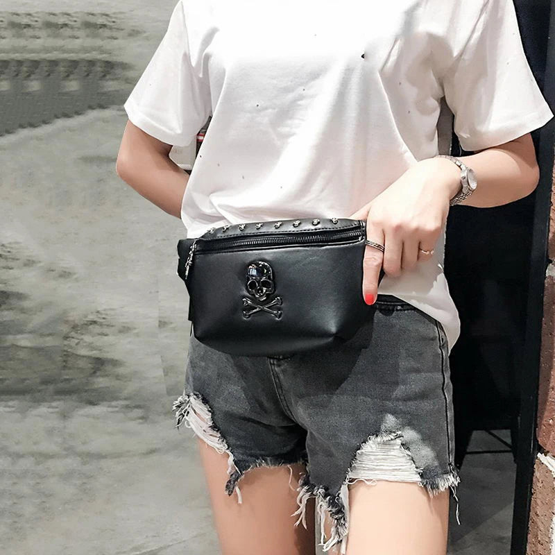 Mihaivin Rock Skull Unisex Belt Bag Rivet Chest Bag Waist Bag