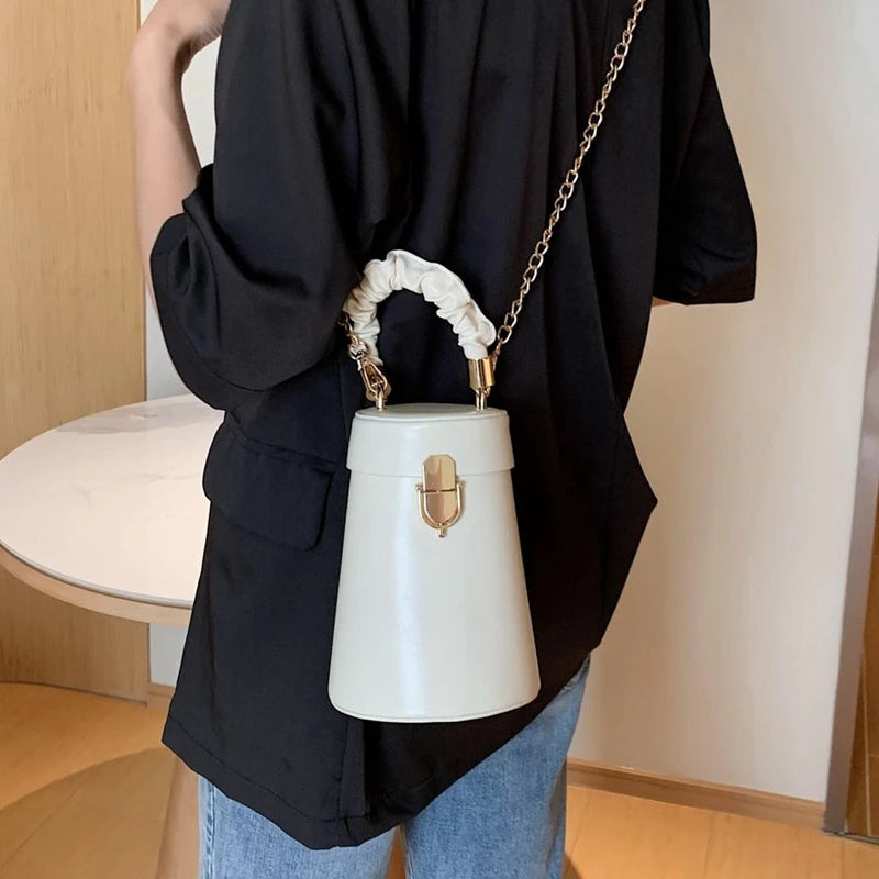 Casual Chain Handle Mini Bucket Bag | Women Small Shoulder Messenger Bag