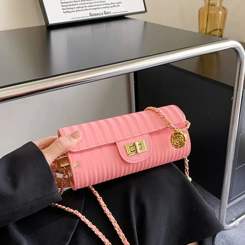 Mini Chain Leather Barrel Handbag Woman Shoulder Crossbody Bag