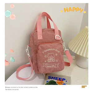 Cartoon Embroidered Mini Corduroy Shoulder Bag for Girls