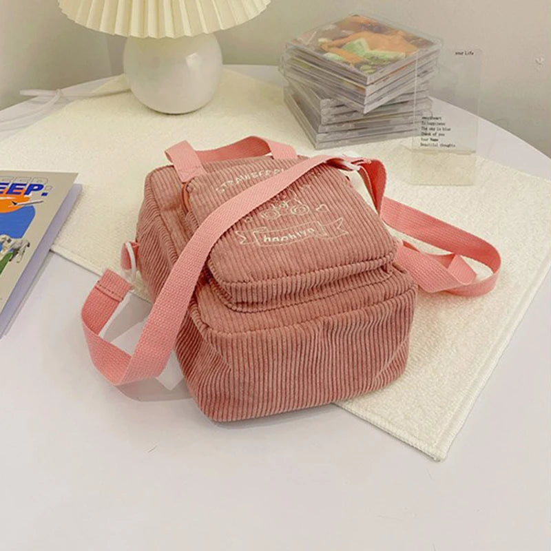 Cartoon Embroidered Mini Corduroy Shoulder Bag for Girls