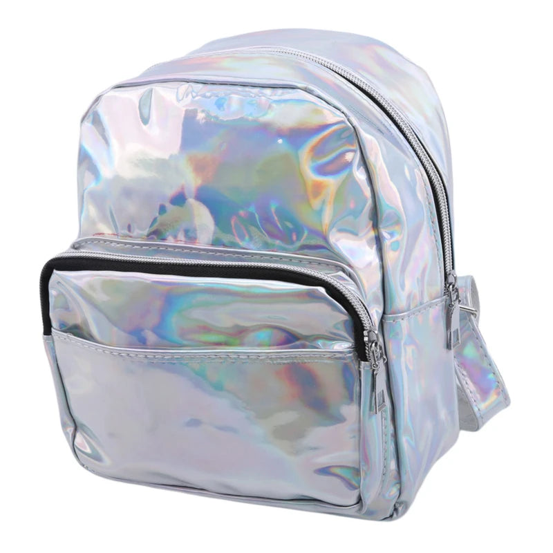 Silver Laser Backpack for Women Girls School Bag
